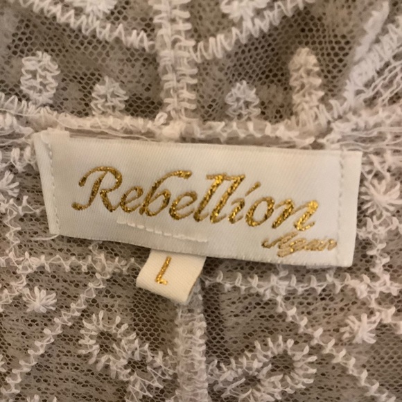 REBELLION CREAM/ WHITE LACE EMBROIDERED COTTON BLEND CARDIGAN/ Size L - Picture 9 of 12